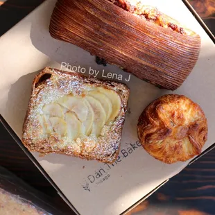 Pain Suisse ($6), Pear Bostock ($5.50), Apple Butter Kouign Amann ($5)