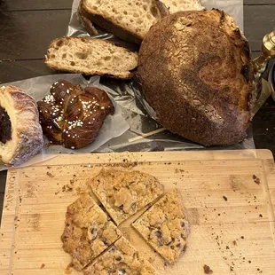 Cornflake chocolate chip cookie, super soft bread, cardomon knot, raspberry and vanilla bean cruffin