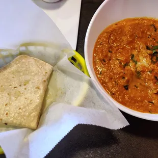 Tikka masala $12.99 with suggested roti $1.49. Proper sized bowl!