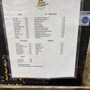 the menu for the restaurant