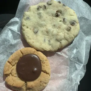 Chocolate chip and peanut butter cookies