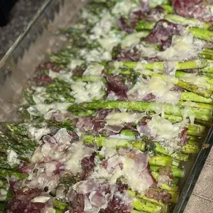 Asparagus wrapped with turkey bacon