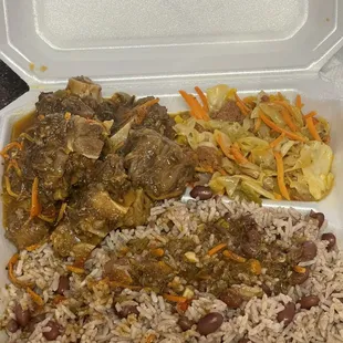 Rice and peas Oxtail and Cabbage
