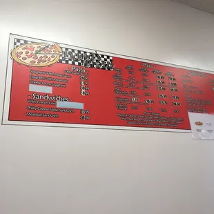 a menu on the wall