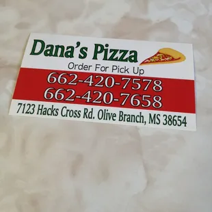 a pizza order for pick up