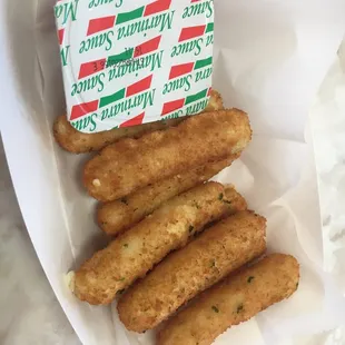 Frozen cheese sticks, but it&apos;s definitely a decent exchange for $5.  They don&apos;t make marinara.