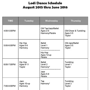 Lodi Class Schedule Fall 2015