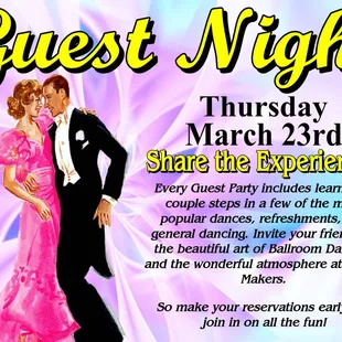 If you are interested in learning how to dance, call 285-0095 and sign up for our Guest Night!