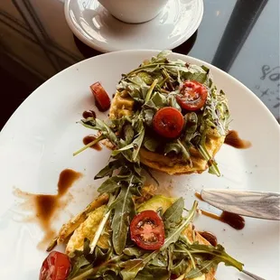 Avocado/Arugula/Egg on Ciabatta Bread and Cardamom Latte.