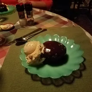 chocolate lava cake with coffee ice cream