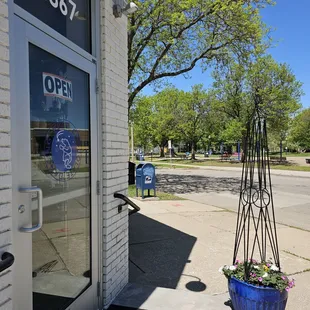 the entrance to a business