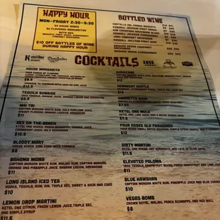 Drink menu
