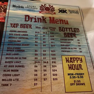 Drink menu
