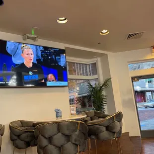 a television in a restaurant