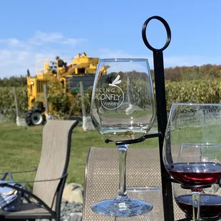 Caught them harvesting grapes. Also pictured the flight we sampled.