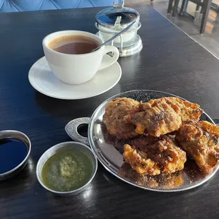Mixed pakora - so good with the chutney/sauce.