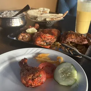 Tandoori Chicken, Garlic Naan, Mango Lassi