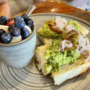 Avocado toast with fruit cup