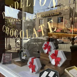 a display of chocolates in a store window