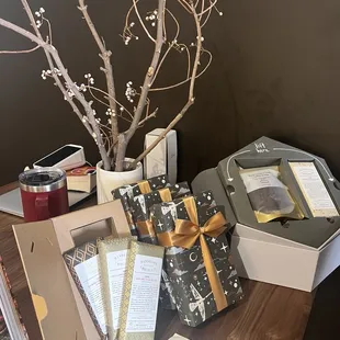 gift boxes and branches