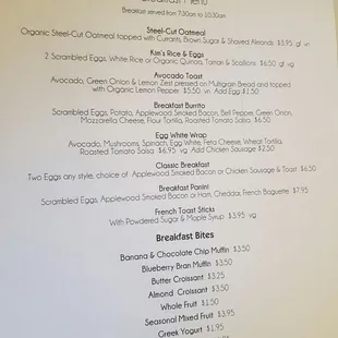 Breakfast Menu
