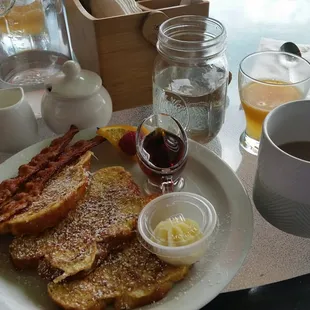 French toast, real maple syrup,  awesom coffee and fresh squeezed OJ!