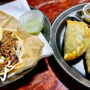 Pabellon Arepa and beef empanada