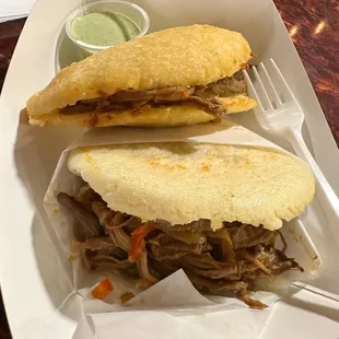 Arepa and empanada.
