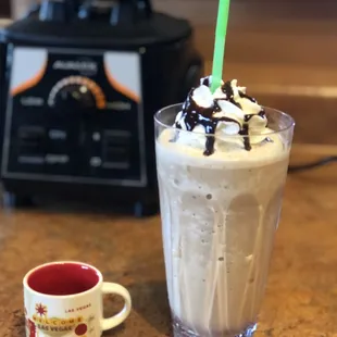 a milkshake and a cup of coffee