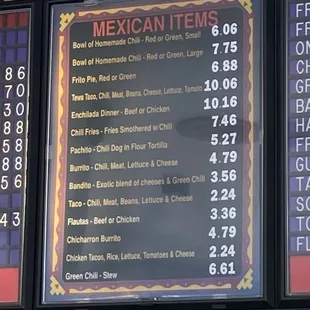 Mexican food menu/ not on the paper menu.