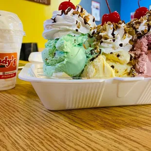 Banana Split. Pistachio, Vanilla &amp; Strawberry