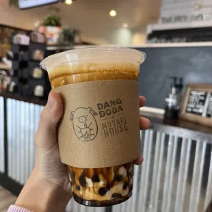 Brown sugar and jasmine tea with boba