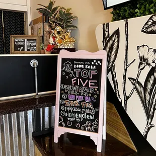 a chalkboard sign