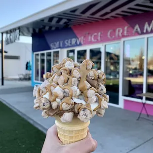 Double Dang - chocolate and vanilla swirl with cookie dough and cookie butter toppings