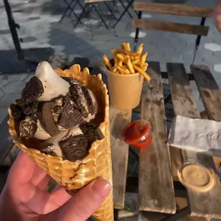Salted Oreo ice cream with Oreo toppings.