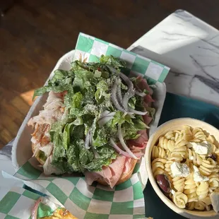Grinder sandwich and pasta salad
