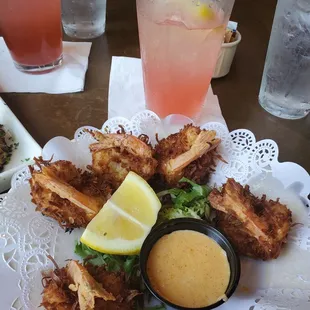 Coconut Shrimp with Strawberry and Blueberry lemonade