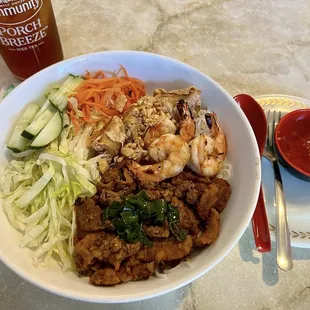 Vermicelli Bowl: Combo of Pork, Shrimp, and Egg Roll!