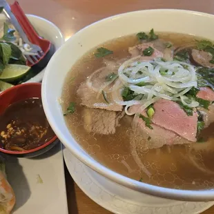 Combination Pho with Pork and Shrimp Spring Roll (I already ate one of the two included with the order)
