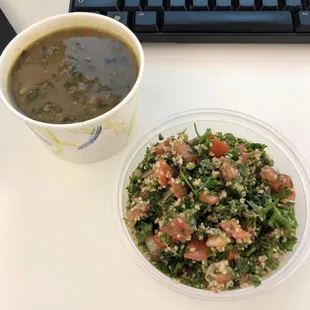 Tabouli and lentil, potato &amp; kale soup.