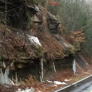 Ice in January coming off of the rocks