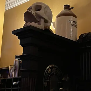 a skull on the mantle