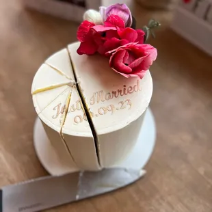 a cake with a cut in half