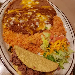 Cheese enchilada plate. Just ok. Taco not good.  Don't like the ground beef at all