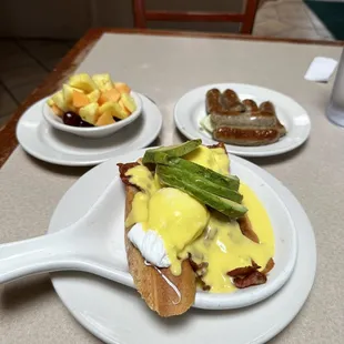 California Eggs Benedict with a side of sausage