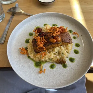 Halibut was cooked perfectly and the butternut squash risotto was outstanding!
