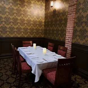 Formal dining table for six downstairs in bar area