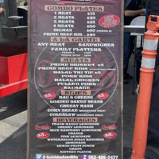 Menu. Combo is $20 2 meats but $5 extra for tri tip and brisket so really $30.