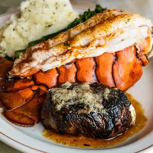 a steak and lobster