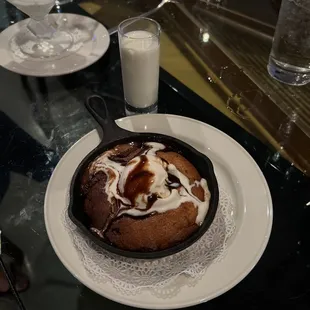 Deep dish chocolate chip cookie with vanilla ice cream